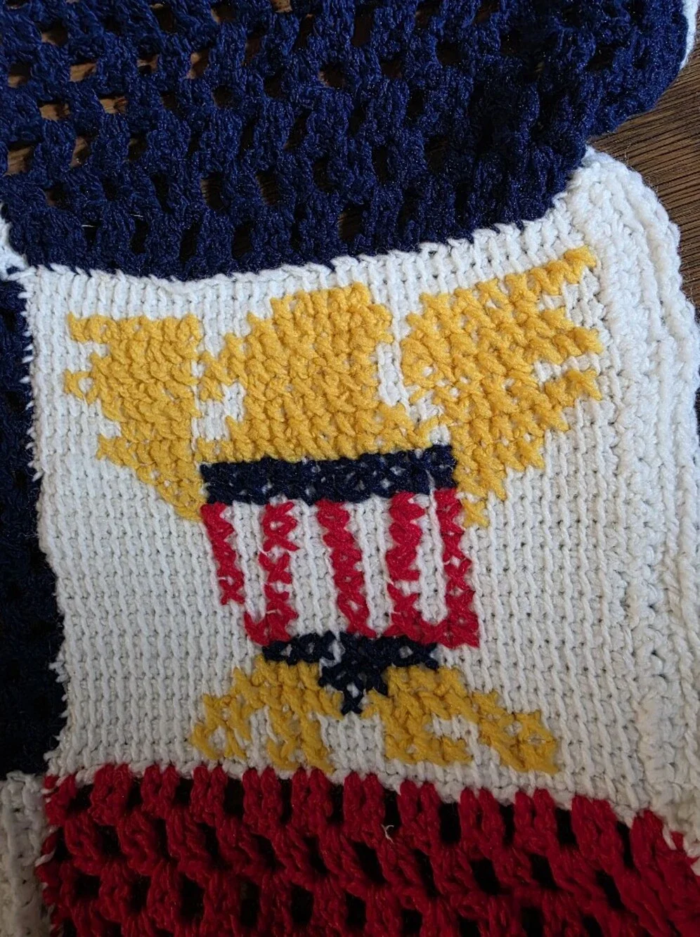 Bicentenial Patriotic Handmade Crochet Throw - Red, Navy, White, Yellow